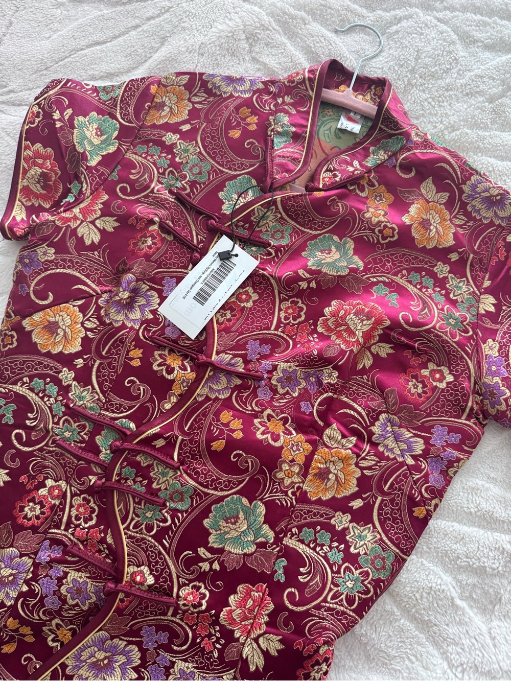 Floral Mandarin Collar dress in Rich Magenta